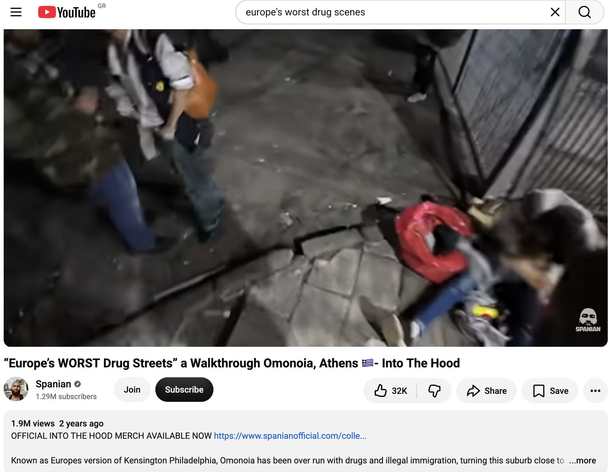 «Europe's WORST Drug Streets» — a Walkthrough Omonoia, Athens · Into The Hood (Spanian, YouTube, 1.9M views)